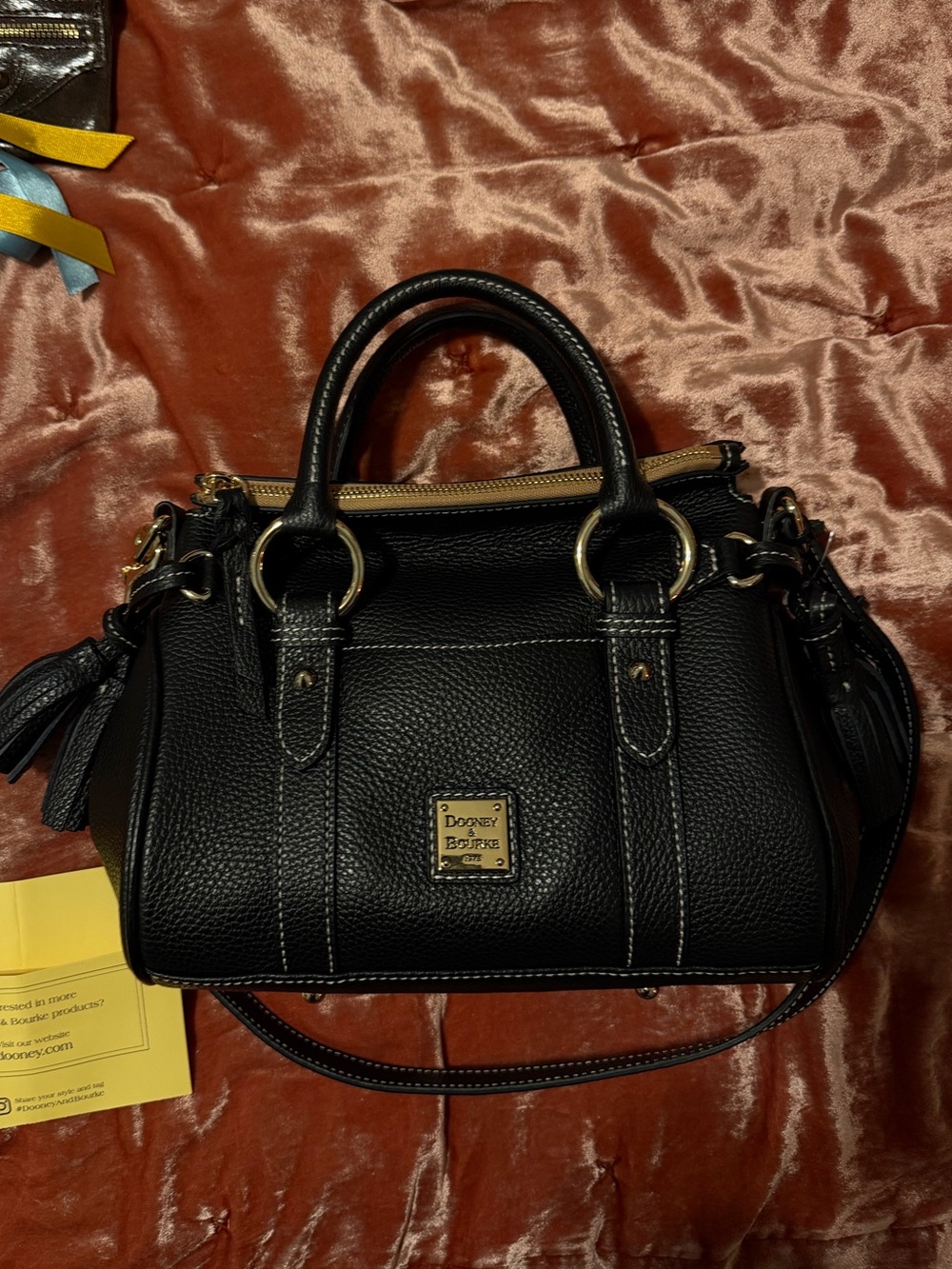 Dooney & Bourke Black Pebbled Leather Mini Satchel with Gold Hardware